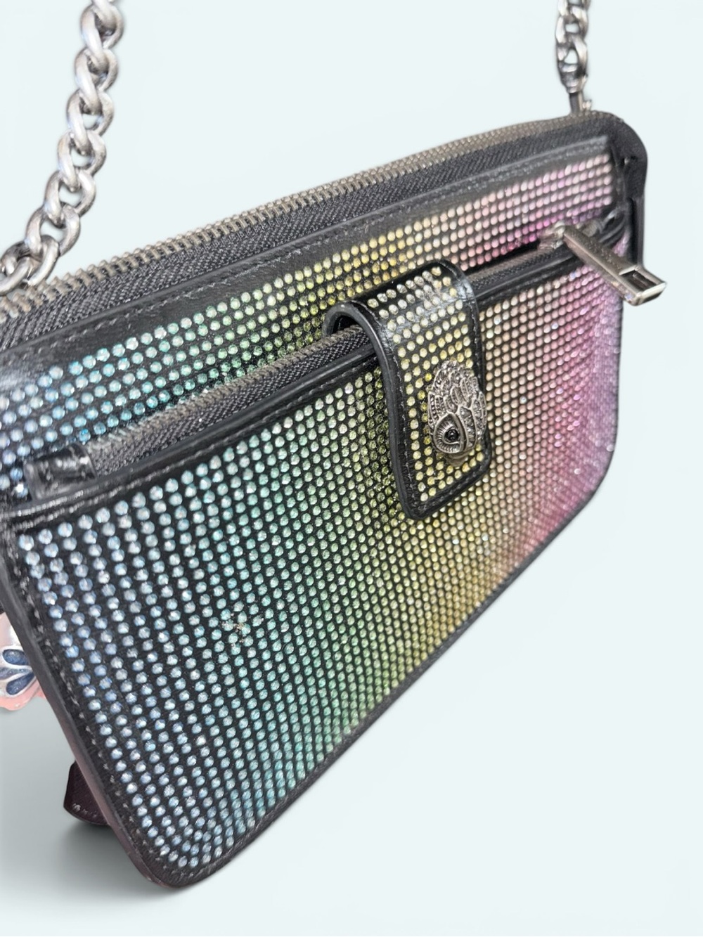 Kurt Geiger RARE Shoreditch Black Ombre Studded Crossbody with Silver Chain - Picture 2 of 14